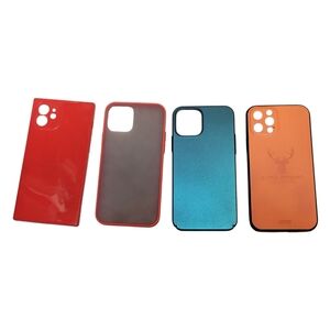 Stylish Set of Four iPhone 12 Phone Cases- Orange, Teal, Red, Smoke w/Red Border